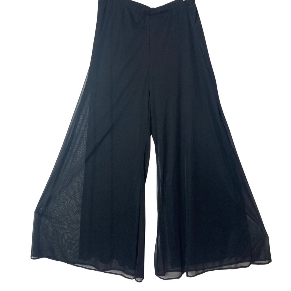 Vintage Dressbarn Sheer Black Wide Leg Pants Petite XL Evening Formal Holiday